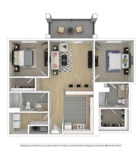 a floor plan of a 3 bedroom apartment at The Station at River Crossing, Macon, Georgia